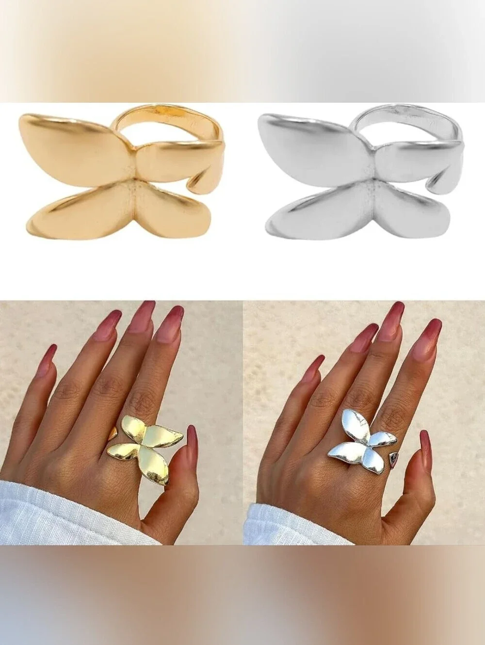 Flexible Silver Floral Petal Ring